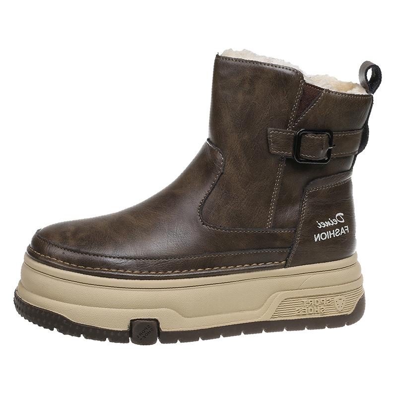 

Ретро бархатные хлопковые ботинки на толстой подошве 2024 года, зимние новые универсальные бархатные утолщенные теплые зимние ботинки на толстой подошве для женщин 40