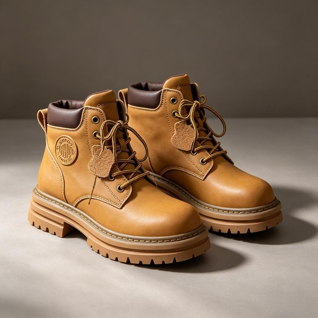 Real Horse Leather Big Yellow Boots Martin Boots Autumn Women's Leather Boots Kick Not Broken Inner Height Increase Outdoor Thick Bottom Tooling