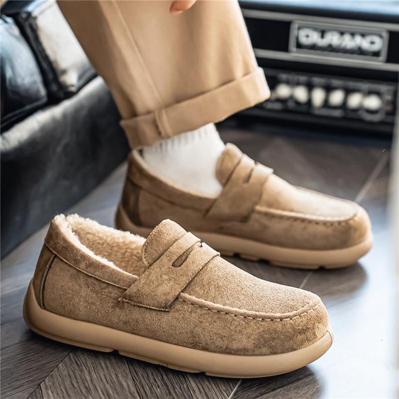 Platform Boat shoes Men's Loafers Winter Shoes Slip On Warm Fleece Low Top Snow Boots Plush Flat Moccasin Fur Lined Casual Shoes