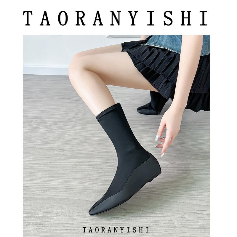 New socks and boots inner height increase minimalist high elastic nude elastic boots women thin boots flat bottom comfortable short boots women