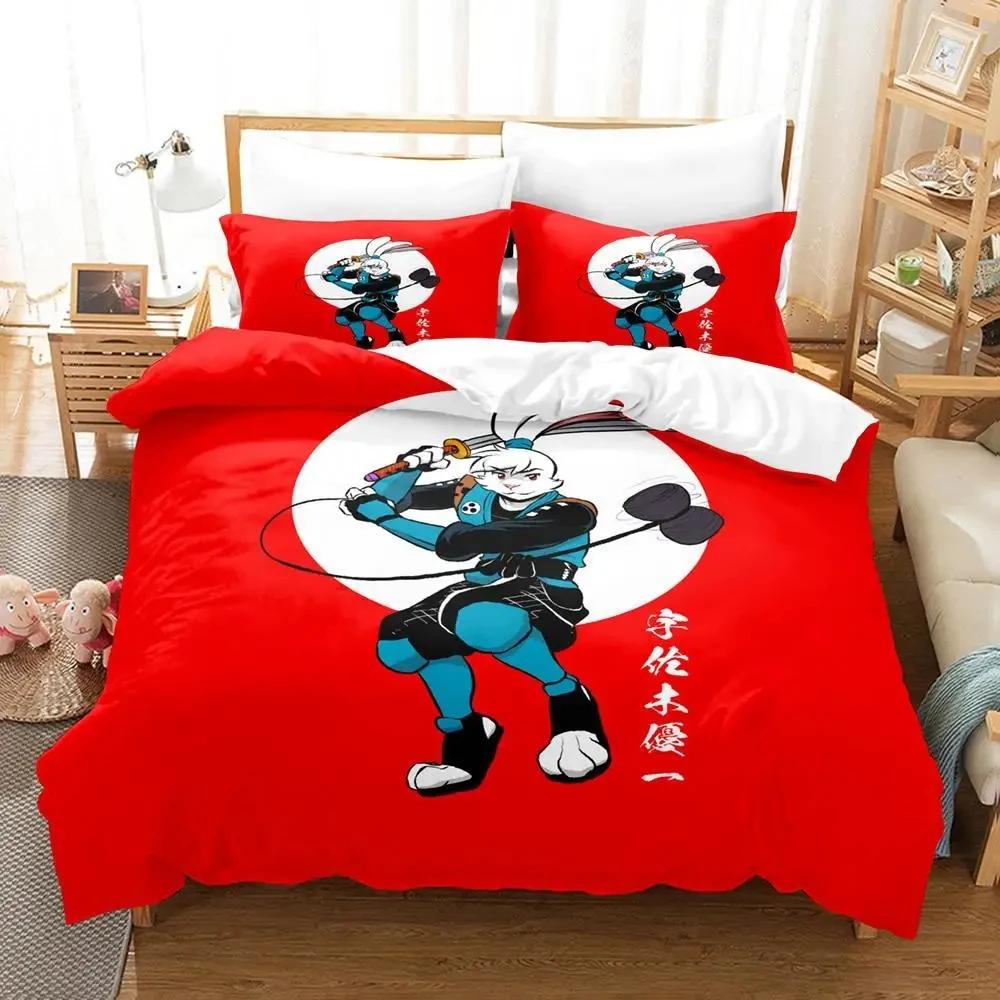 Anime Samurai Rabbit Bedding Set Boys Girls Twin Queen Size Duvet Cover Pillowcase Bed Kids Adult Fashion Home Textileextile