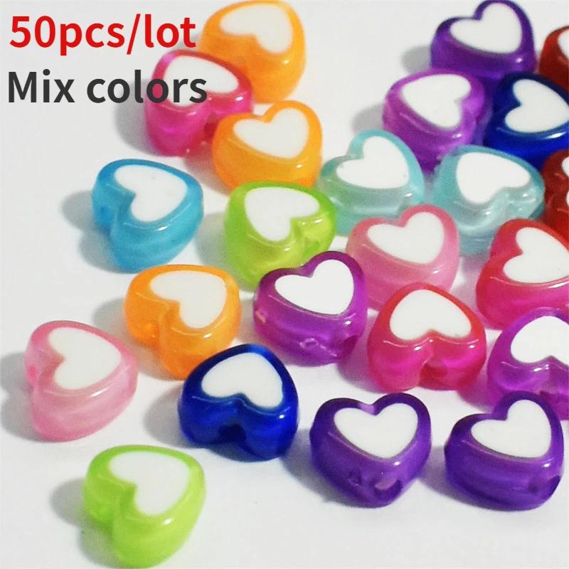 New 50pcs/lot 8x4mm Love Acrylic Bead Loose Spacer Beads for Jewelry Making DIY Handmade Clothing Accessories