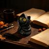 Black Cat Statue Mysterious Hooded Black Cat Figurine Statue with Big Eyes Mini Desktop Ornament for Home Office Decor Gift Hand