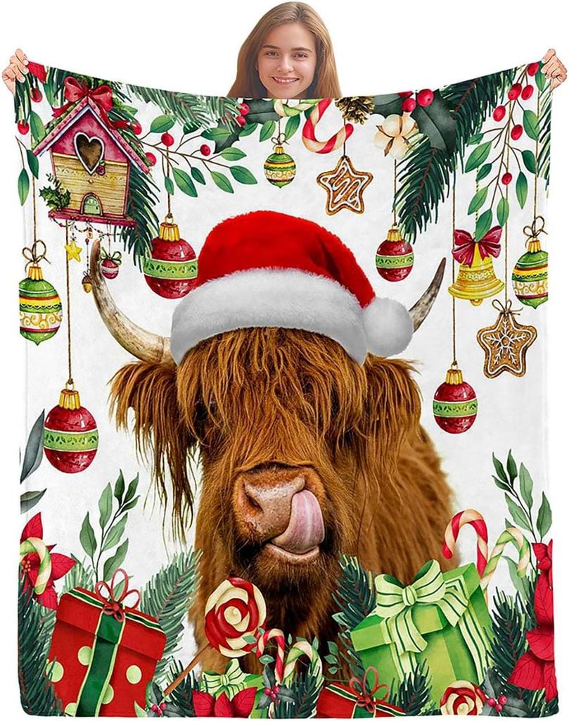 African American Black Santa Claus Throw Blanket, Christmas Snowflake Xmas Gifts Winter Holiday, Soft Plush Flannel Fleece for