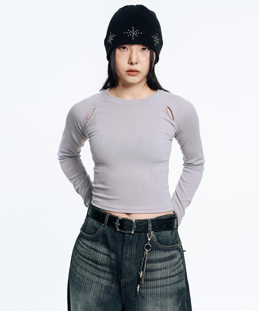 EASY NO EASY Ribbed Crop Long Sleeve - Grey