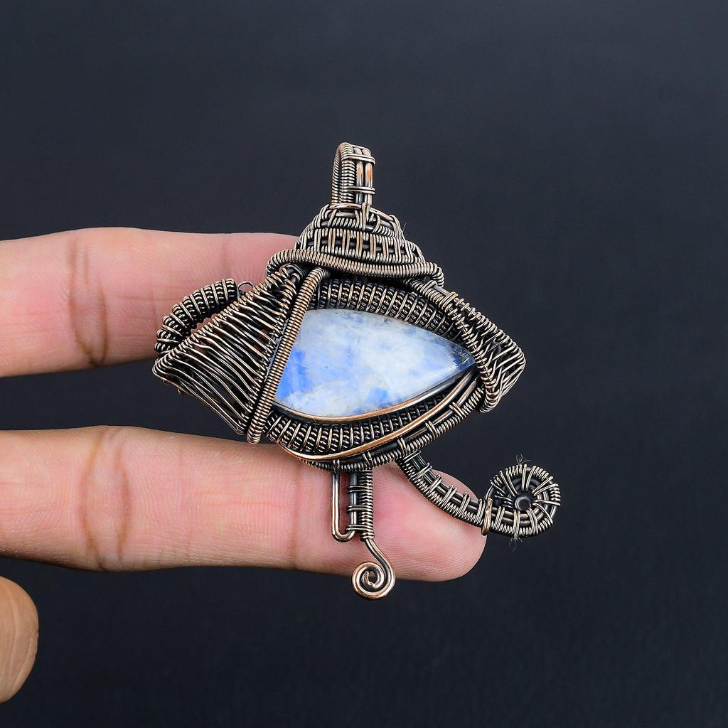 Rainbow Moonstone Pendant Gemstone Jewelry, 999 Copper Wire Wrapped Pendant, Handmade Beautiful Jewelry Pendant