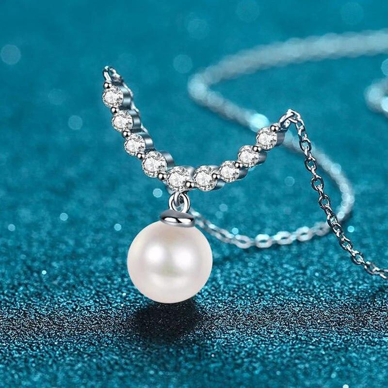 Trendigt Moissanite Pärlhalsband för Kvinnor Elegant 925 Sterlingsilver Nyckelbenskedja Hänge Bröllopspresent Fina Smycken