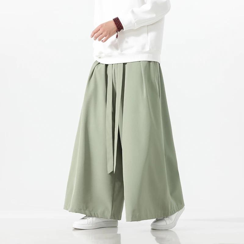 2026 Spring Summer Men Bottoms Ice Silk Cool Wide Leg Pants Men Chinese Style Streetwear Loose Pants Man Black Harajuku Trousers