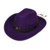 Unisex Western Cowboy Hat Wide Brim Roll‑Up Brim Double‑Top Felt Fedora Hat,10 Colors,Multiple Optional Detachable Hat Bands