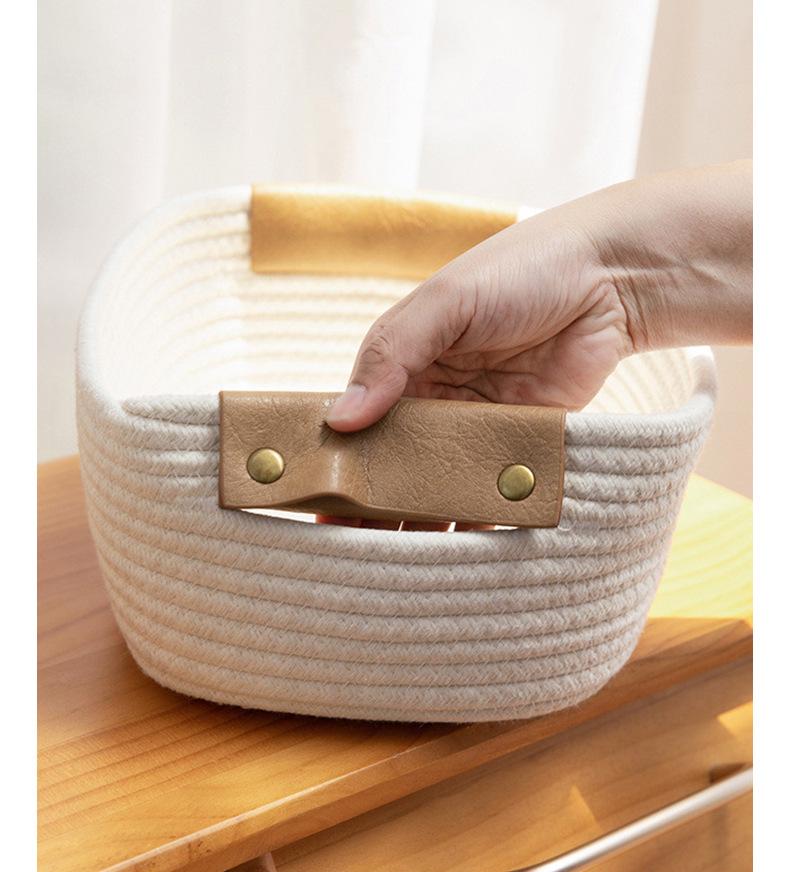 Coș de depozitare pliabil din frânghie de bumbac cu mânere - Organizator de birou pentru cosmetice și diverse