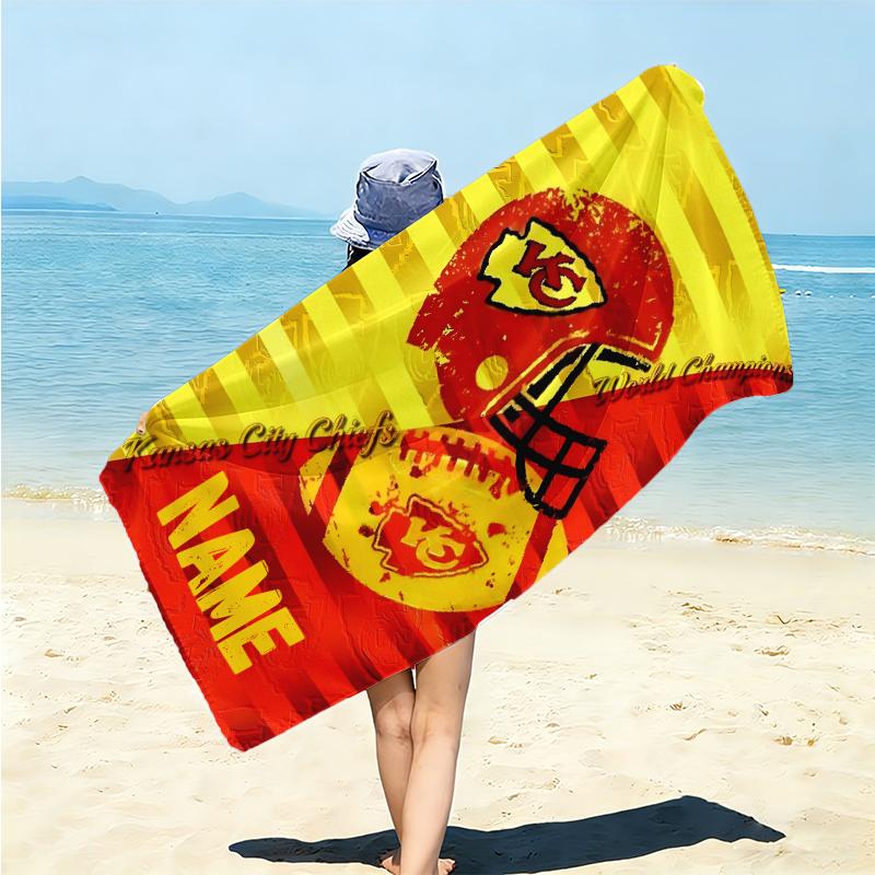 Personalized Kansas City Chiefs Helmet Beach Towel Microfiber Beach Towel Thin Absorbent for Beach Swimming Yoga Bath Sports. 0910363