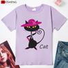 Jixisheng Fashion Women T Shirt Cartoon Kawaii Cat Printing Tshirts Brand Woman Clothing Tops Tees