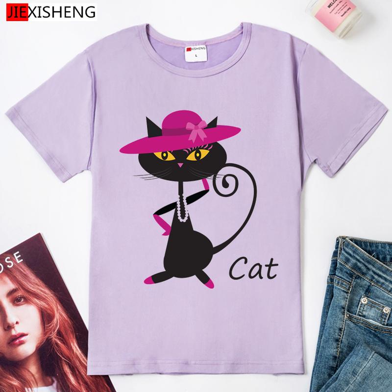 Jixisheng Fashion Women T Shirt Cartoon Kawaii Cat Printing Tshirts Brand Woman Clothing Tops Tees