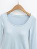 2025 Autumn/Winter Women's Sexy Slim-Fit Long-Sleeve T-Shirt with Built-in Bra and U-Neck