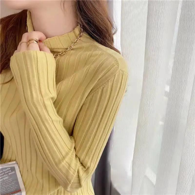 Autumn Winter Knitted Ribbed Turtleneck Sweater Women Clothes Long Sleeve Slim Basic Pullover Woman Sweaters Solid Tops