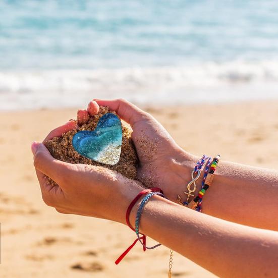 Glass Beach Pocket Heart Sea Inspired Heart Ornament Fused Glass Heart Pocket Token Keepsake Pocket Hug Heart Gift for Loved Ones