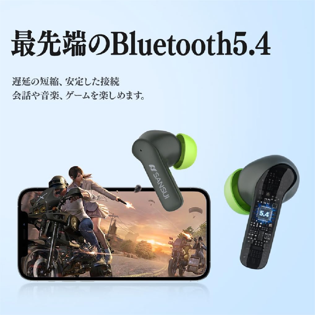 SANSUI Wireless Bluetooth Earphones, Bluetooth 5.4, Noise Cancelling, Automatic Pairing, IPX4, Ultra-Long Playback Time, Type-C, Fast Charging,