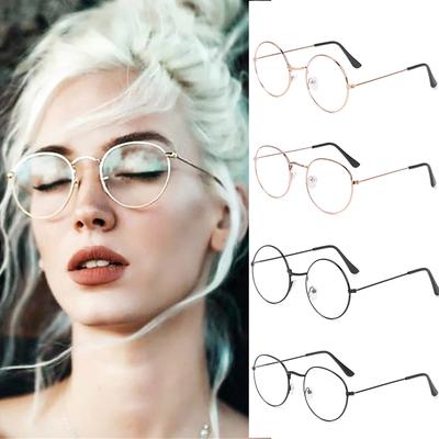 Fashion Round Vintage Eye Protection Anti-Blue Light Eyeglasses Metal Glasses Ultra Light Frame