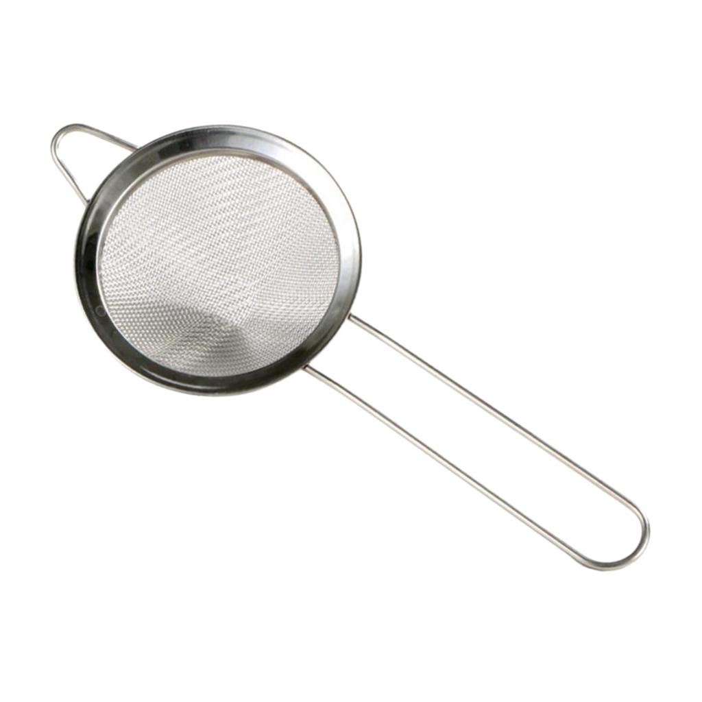 Fine Mesh Colander Stainless Oil Juice Cocktail Strainer with Long Handle серебряный