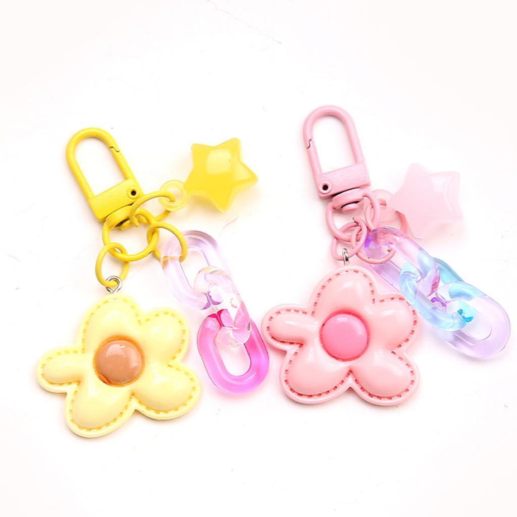 Shiny Five Petal Flower Star Keychain Candy Color Alloy Bag Charm Accessory Decoration For Women Girls Lady