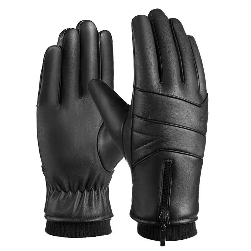 

Кожаные перчатки мужские зимние утепленные бархатные теплые противоскользящие водонепроницаемые ветрозащитные с сенсорным экраном one size fits all чёрный