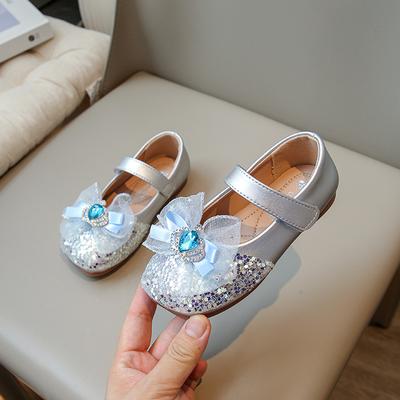 Neue Mädchen Mary Jane Schuhe für Party Hochzeit Shows Strass Schleife Pailletten Klettverschluss Kinder Mode Lederschuhe 2024 Koreanisch