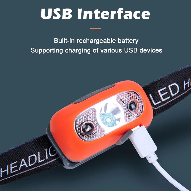 Mini Rechargeable Powerful Sensor Headlamp Fishing Camping USB Head Flashlight COB LED Head Light Torch Headlights Front Lantern