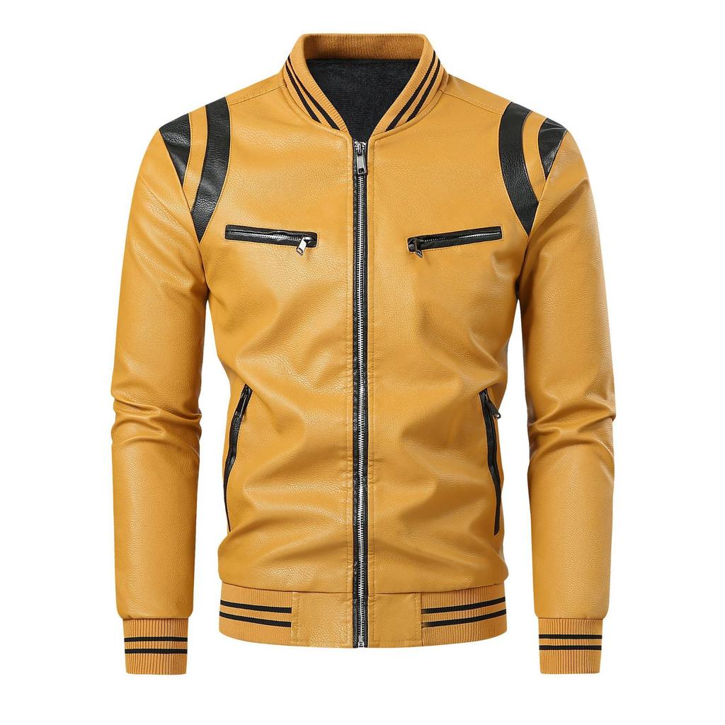 American-style PU leather jacket for men, men's jacket, American PU leather jacket, new stand-collar motorcycle apparel, versatile trendy