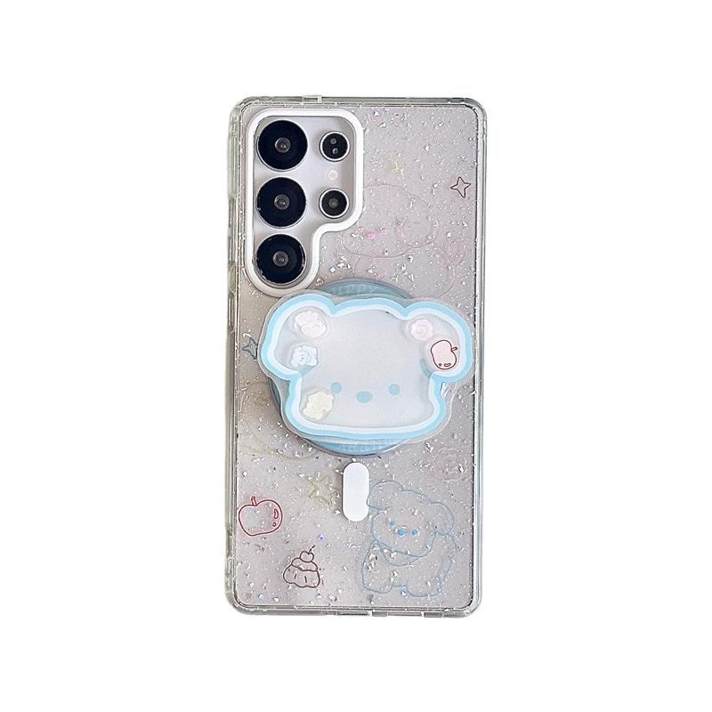 Cartoon Graffiti Small Cat Glitter Magnetic Phone Case for Samsung S25U, S24 Plus, S23 (2025)