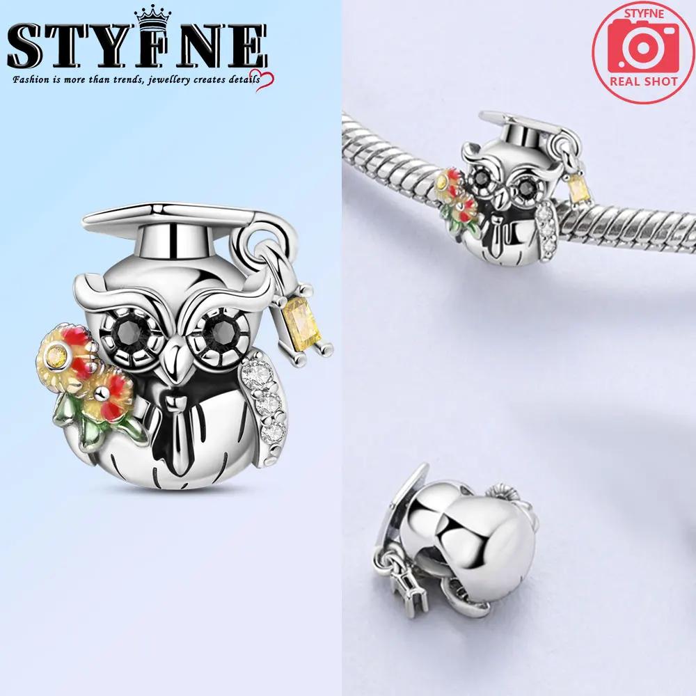 Elegant copper Fashion Purple Owl Charm Bead Charms Bead Charms Owl Safety Chain Compatible With Authentic Bracelets Do It Yourself Graduation Jewelle