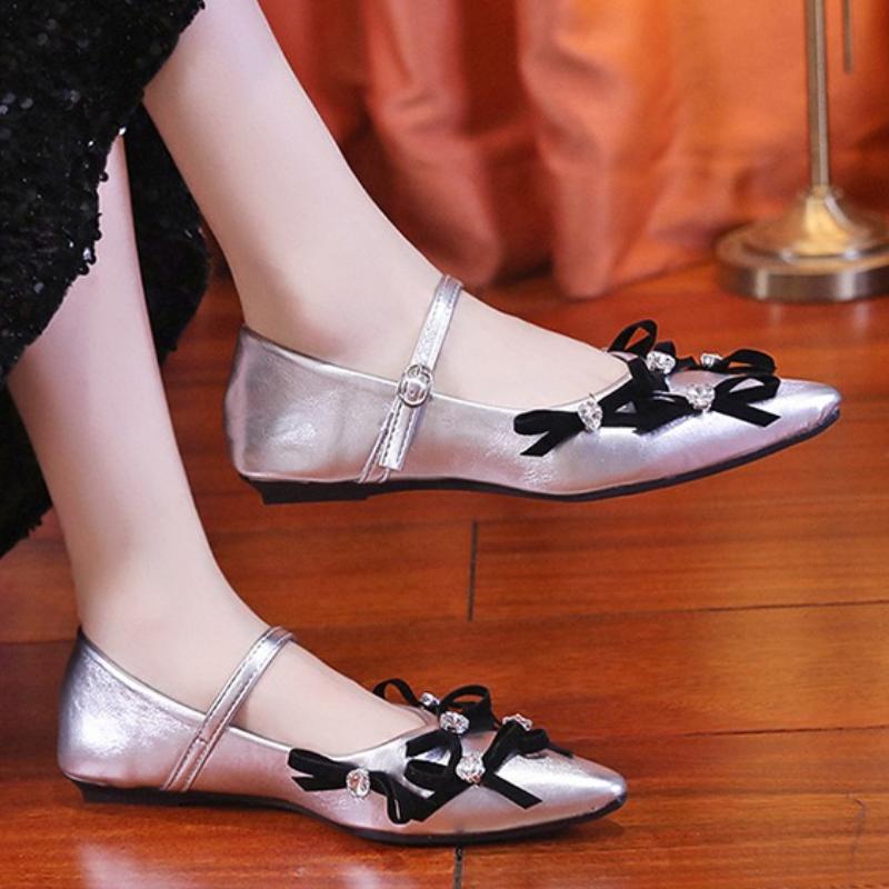 Fashion 2025 Spring and Autumn New Rhinestone Temperament Pointed Toe Low-heeled Mary Jane Shoes French Women's Singles Shoes