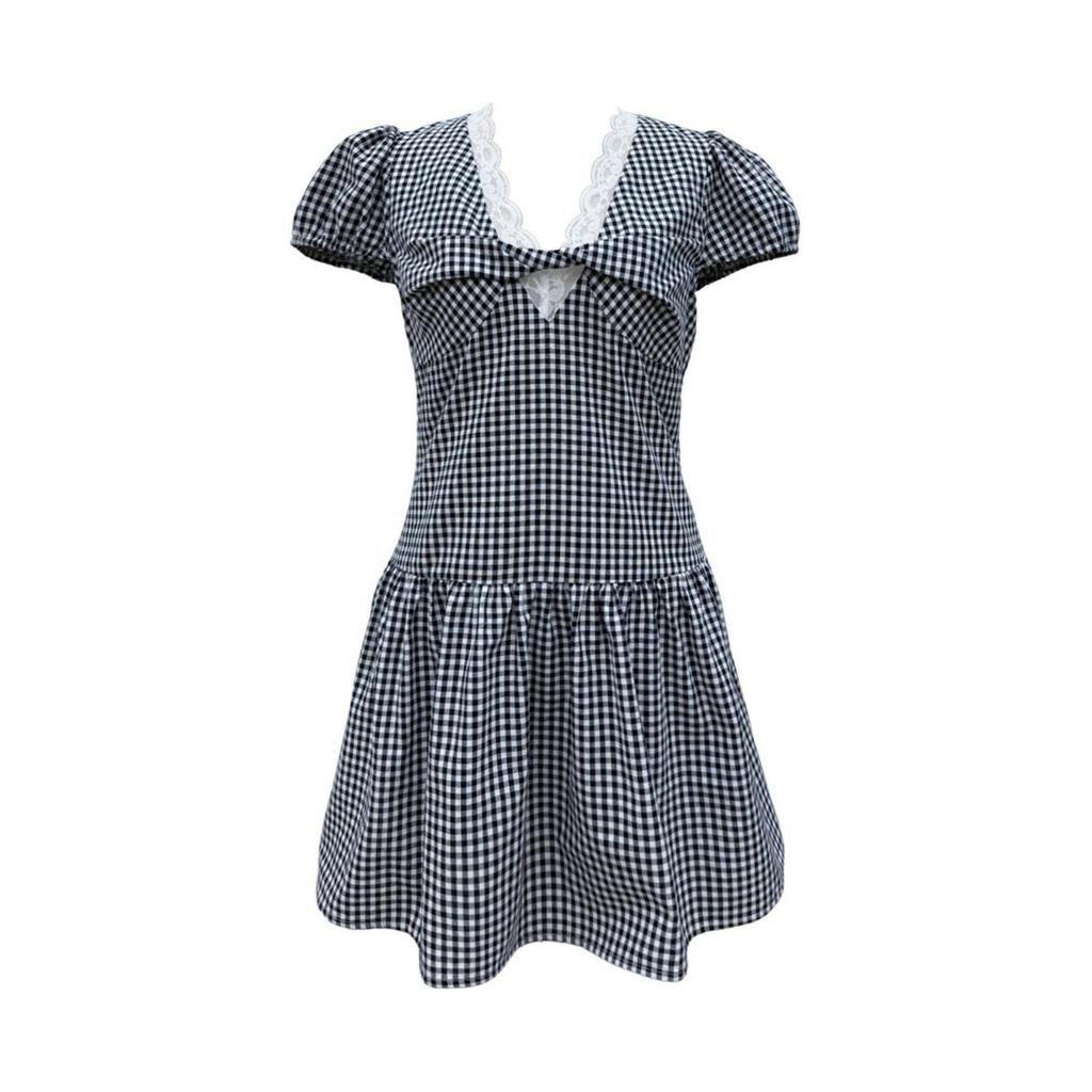 Retro French V-Neck Plaid Short Dress - Women's Slimming Summer Style