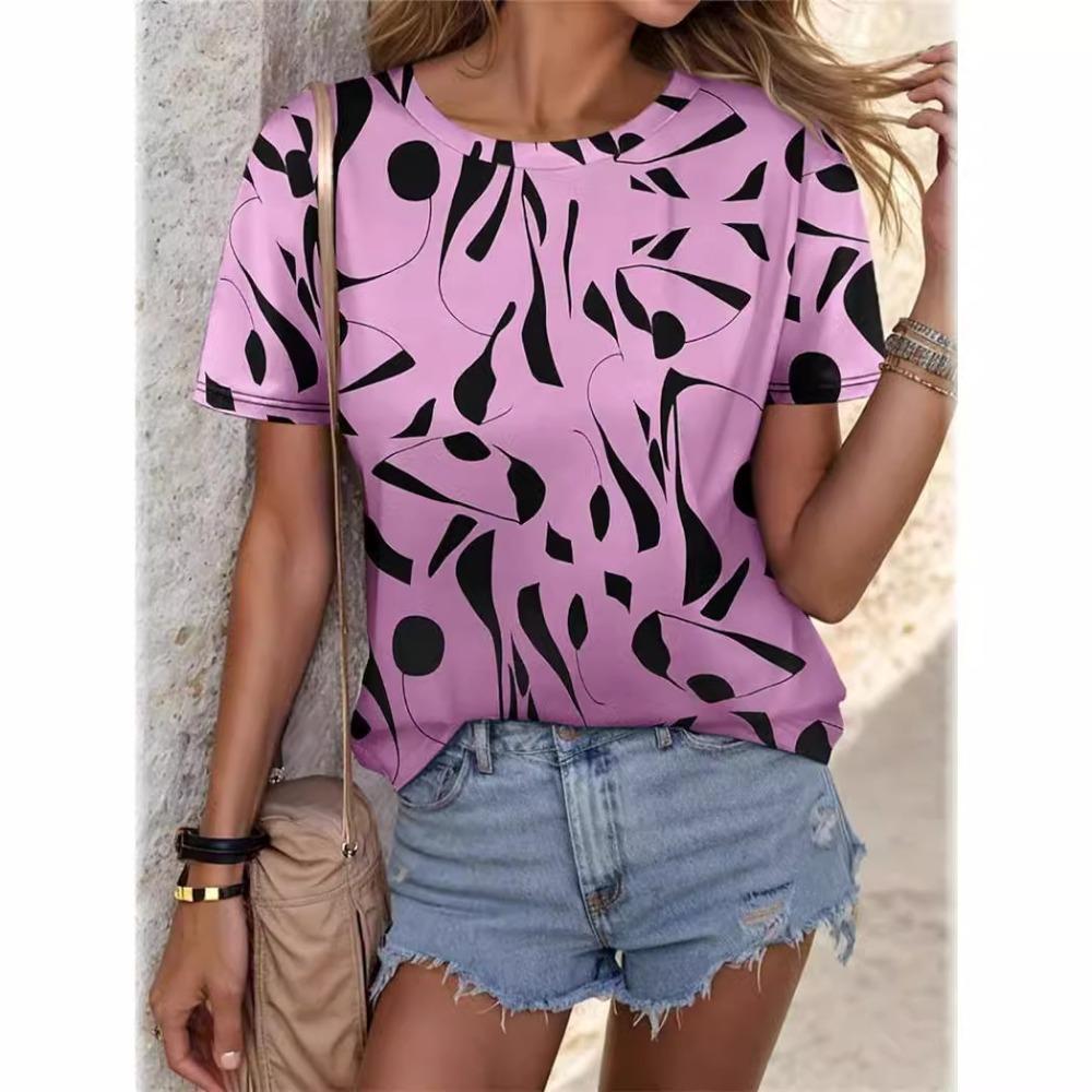 Fashionable Geometric Graffiti Pattern 3D Digital Printing Women's Trendy Round Neck Short Sleeved T-shirt