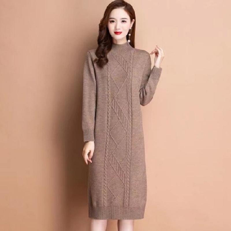

Женское шерстяное вязаное платье-свитер - свободный крой, теплое, перекрученный дизайн, большой размер One Size хаки