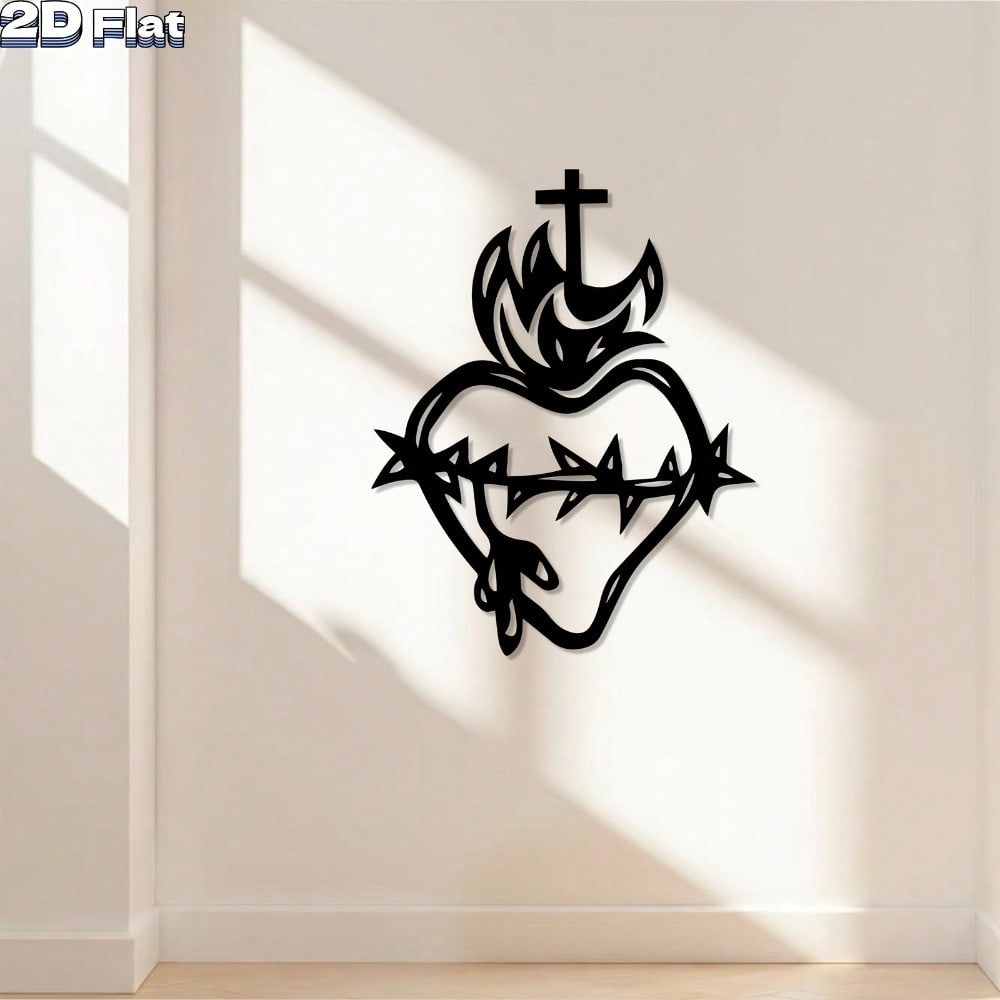 1pc Sacred Heart Metal Wall Decor, Iron Statue Mural for Home Indoor Outdoor