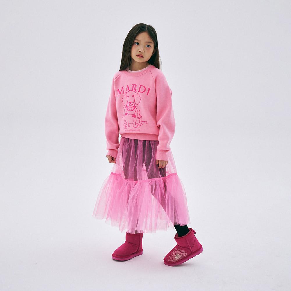 [mardimercredi] KIDS JACQUARD KNIT PEARL NECKLACE SWING THE TAIL DDANJI_PINK FUCHSIA