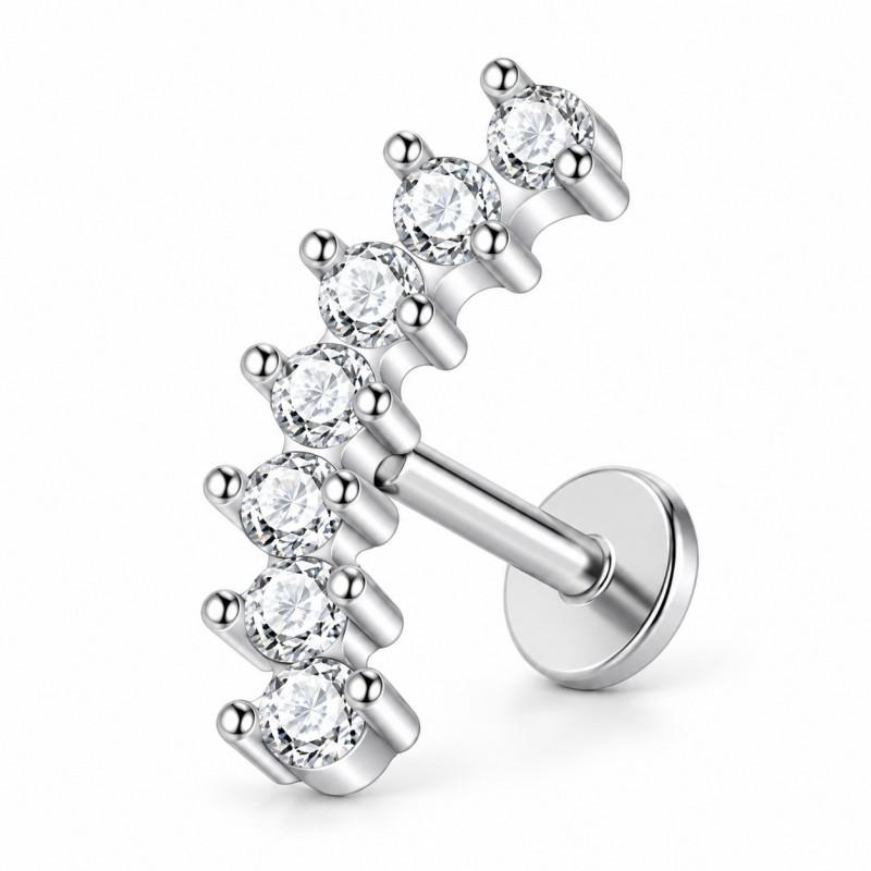 Stainless Steel Lip Ring Threaded Leaf Piercing Jewelry Micro Paved Zircon Minimalist Design