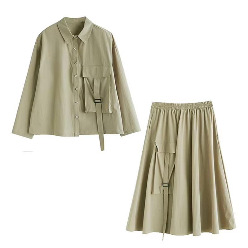 

Xitao Однобортный комплект с карманами и длинными рукавами GYX1543 хаки