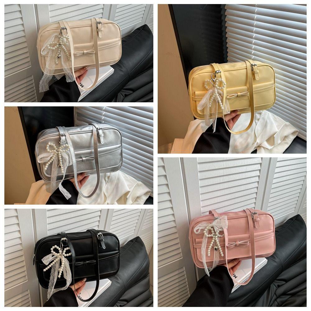 Sweet Bow Shoulder Bags Adjustable Cute Underarm Bag Versatile Korean Boston Pillow Bag Outings