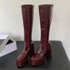 Fashion Eilyken Winter Fashion Round Toe Women Knee-High Boots Punk Style Platform Zipper Shoes Square High Heels Banquet Booties