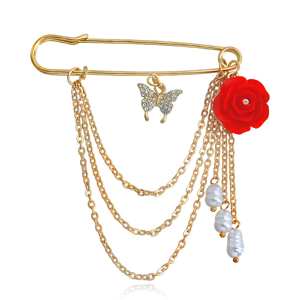 Korean ins trendy retro chain pin brooch street trendy metal decoration hip hop suit accessories men