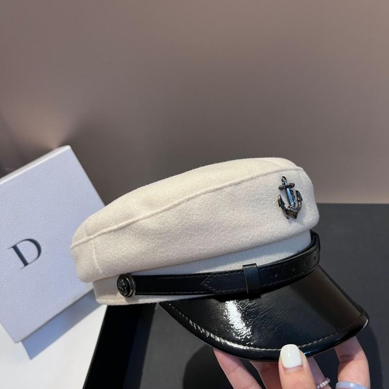 Wool Blend Navy Cap Leather Brim Stylish Age-Reducing Flat Top Hat Women