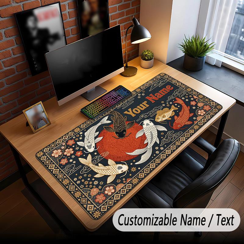 Koi Fish Theme Custom Mouse Pad Personalized With Name Text Customized Desk Mat For Office Home Decor
