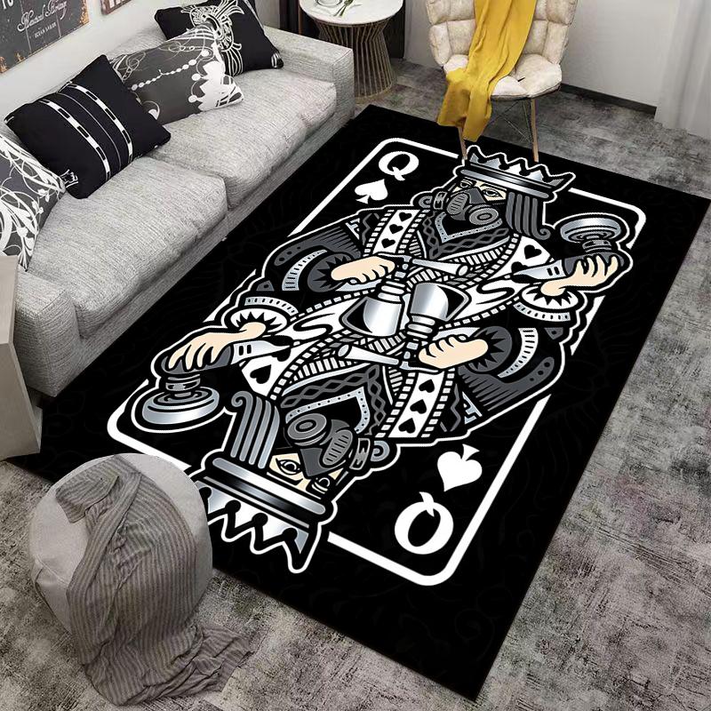 Playing Card Style Queen Design Carpet - Black White Graphic Rug Suitable for Use As an Anti-slip for Living Room Bedroom Sofas