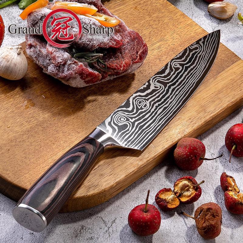 8 Inch Chef Kitchen Knife Damascus Veins 7Cr17 Stainless Steel Knife Kitchen Cooking Tools