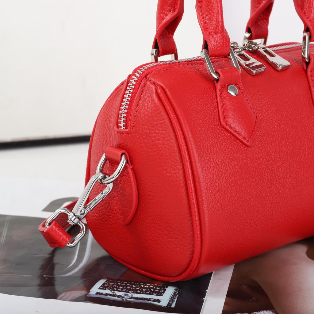 Genuine Leather Women's Boston Bowling Bag - High-Grade Feel, Large Capacity Handbag