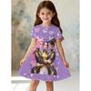 Girl's Purple Flower Unicorn Print T-shirt Dress, A Shiny Casual Dress for Children's Animal Lovers, Suitable for Birthday Gifts