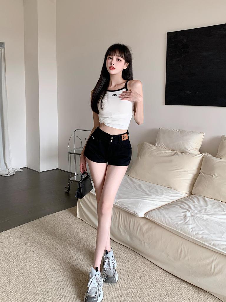 Women's Retro High-Waist Denim Shorts - Slim Fit, Summer Style