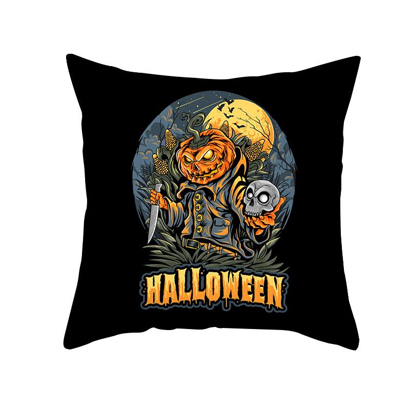 Halloween Pillow Cover Cartoon Skull Cat Sofa Cushion Cover Peach Skin Pillow Cover