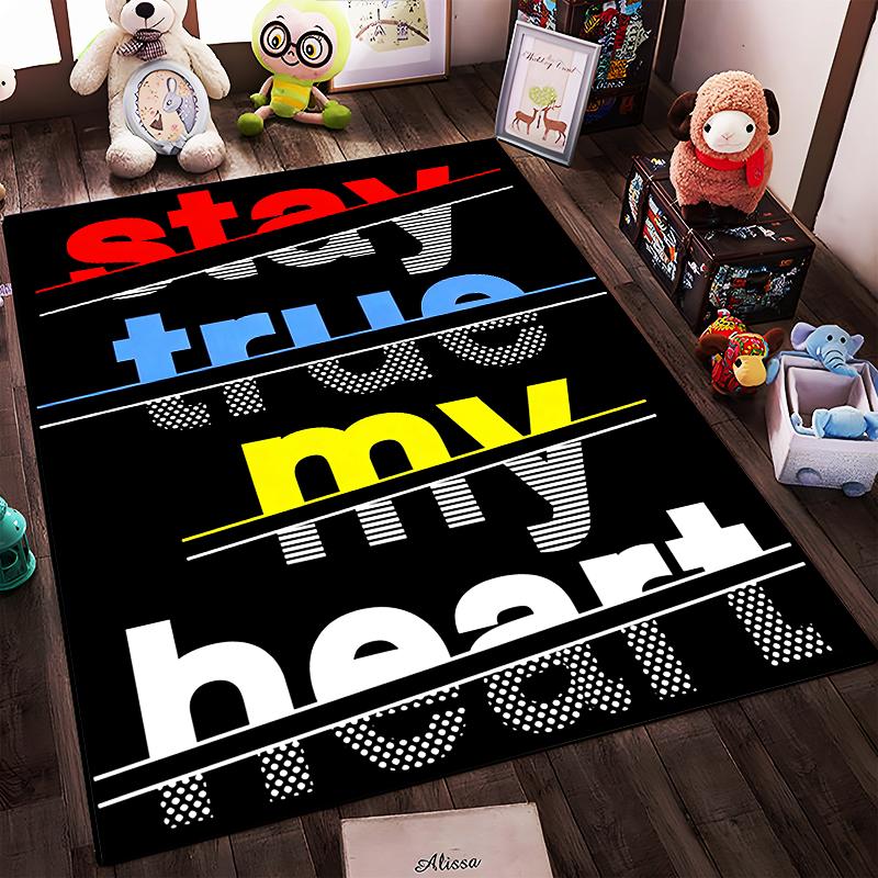 "Stay True My Heart Carpet Rug Decorative Modern Style Black Design" Suitable for use as an anti-slip for living room bedroom sofas